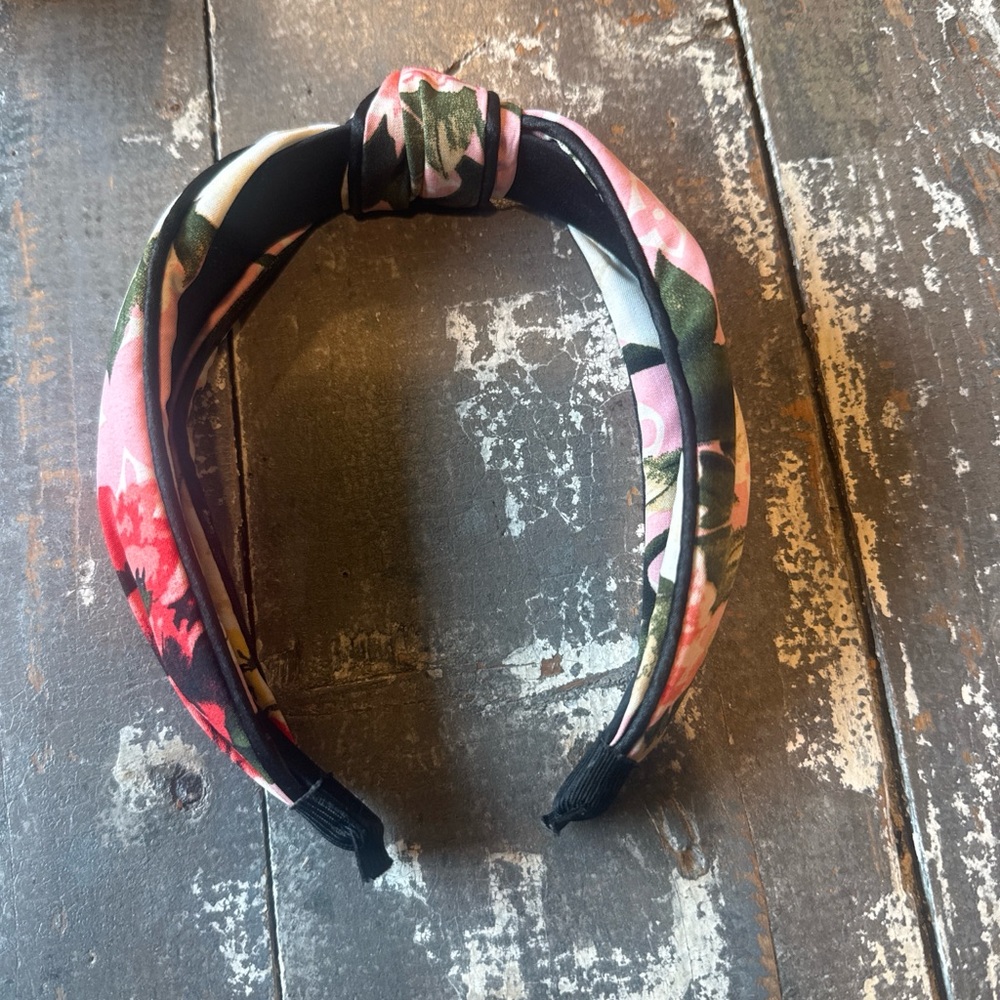 Floral Knotted Headband in Pink and Black